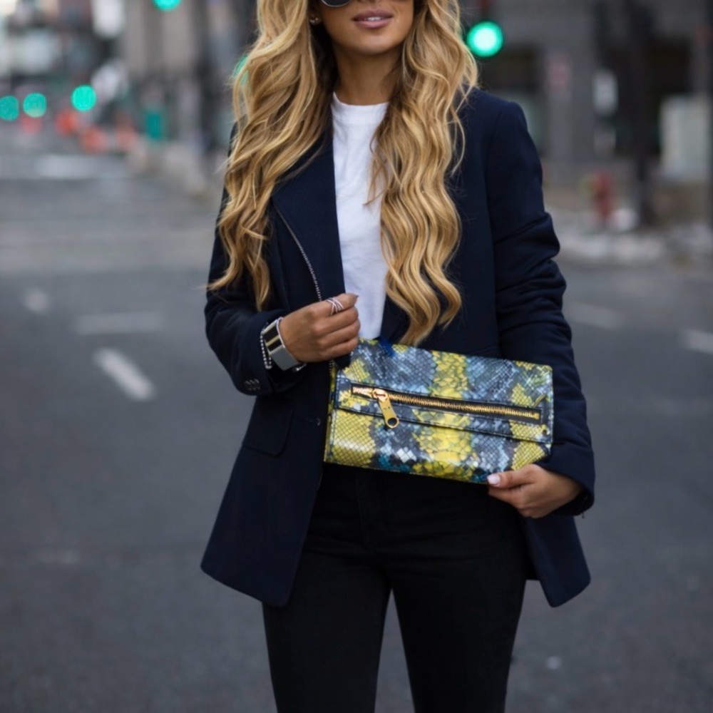 Milly Snake Print Clutch with Chain Strap